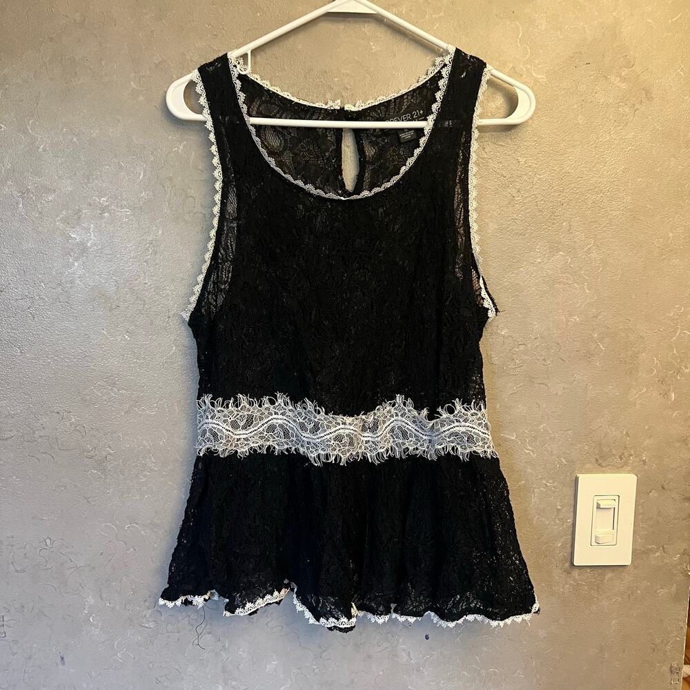Vintage Forever 21 Black Lace Peplum Babydoll Tank Top Goth Coquette Plus Sz 1X - Picture 3 of 11